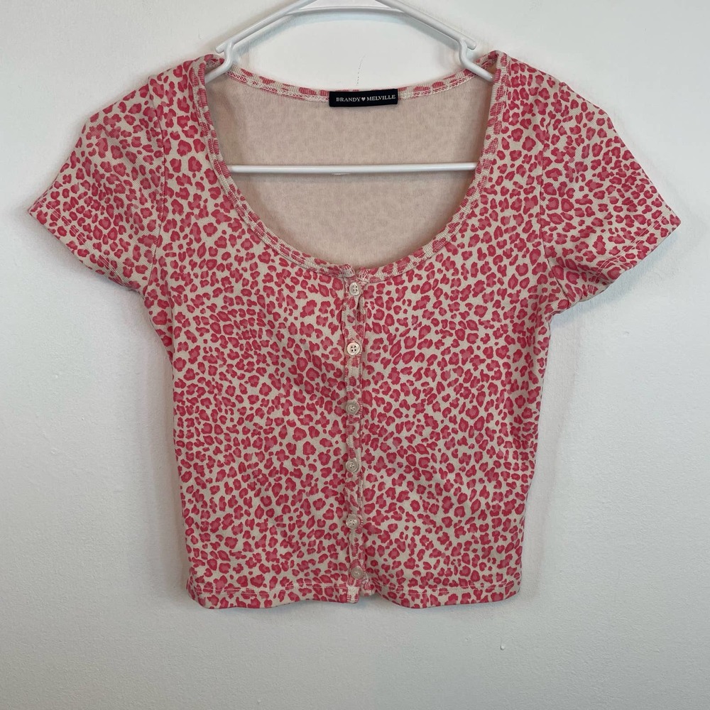 Brandy Melville Cheetah Button Front Top Scoop Neck Y2K Barbie